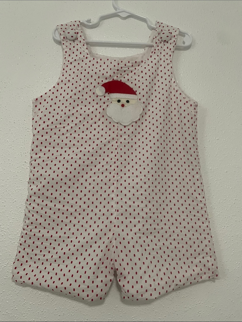 Girls' White Romper with Red Dot Print and Santa Applique